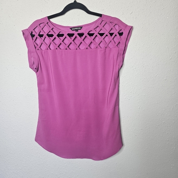 Express Womens XS Blouse Fuchsia Pink Flowy Tunic Top Criss Cross - Picture 1 of 7